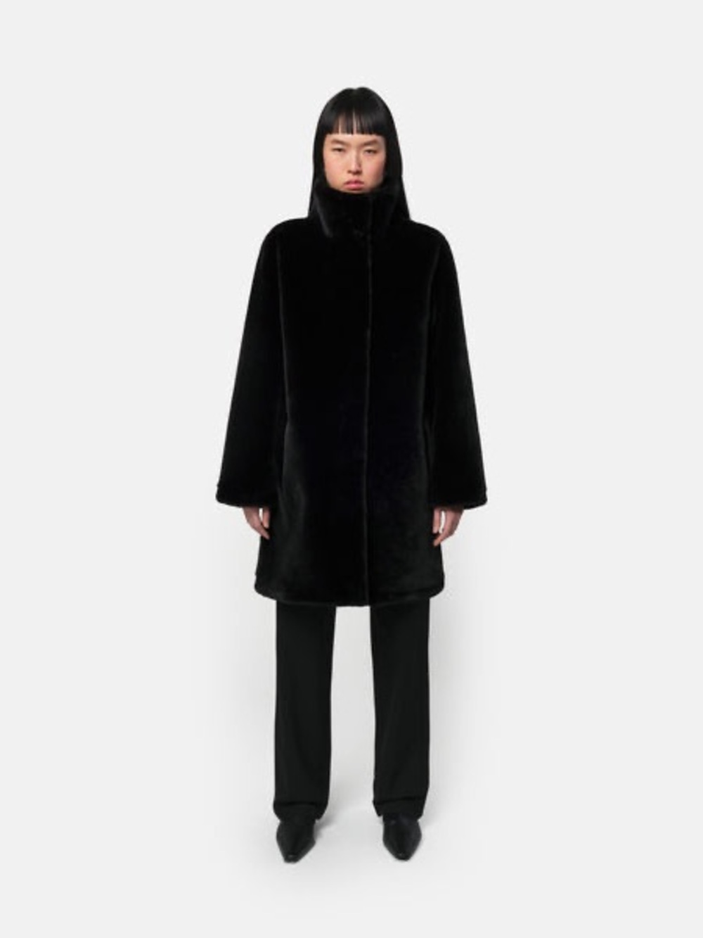 Apparis Black Faux Fur Pea Coat - Picture 2 of 8